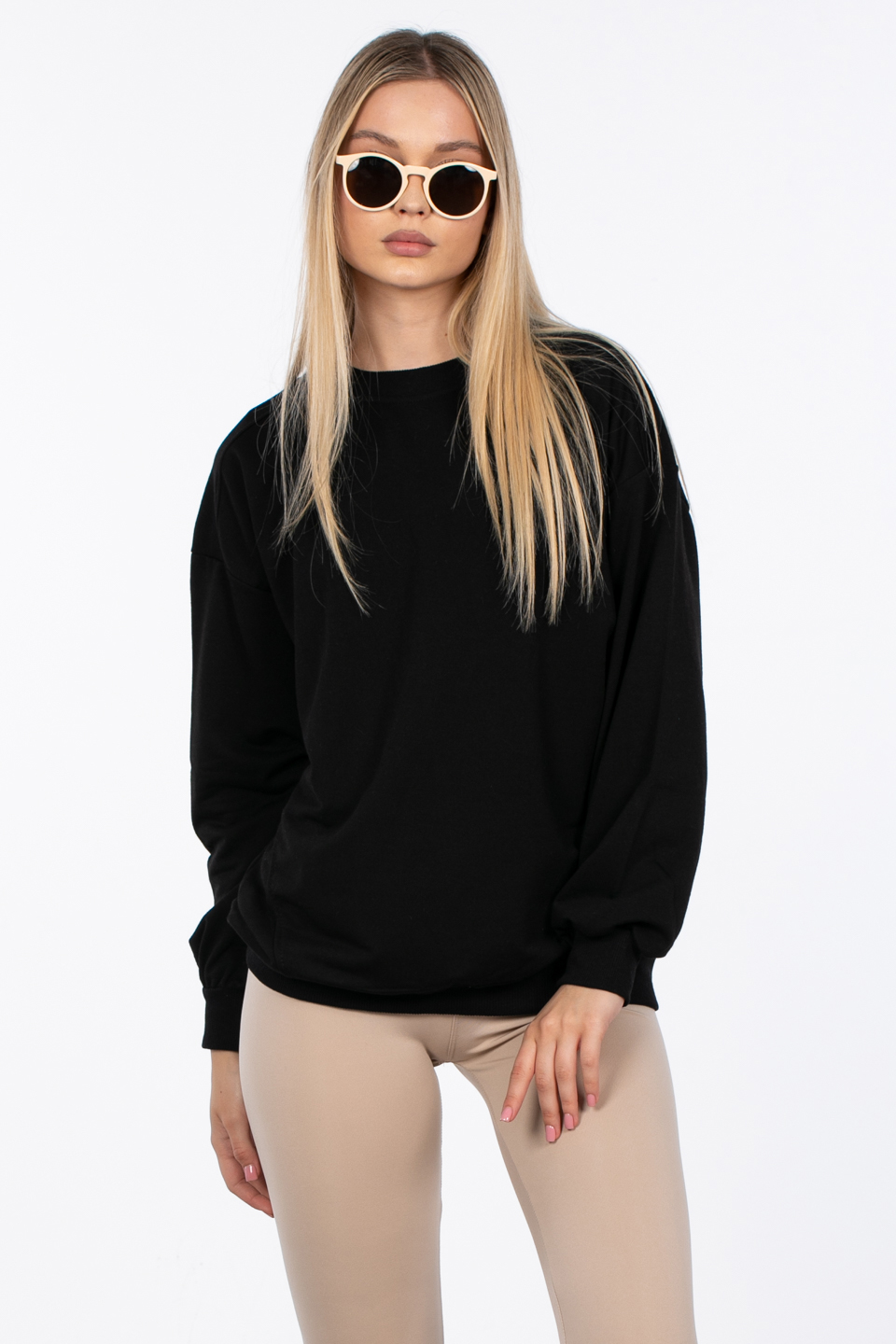 Basıc bisiklet yaka sweatshirt-DVN0827 Siyah