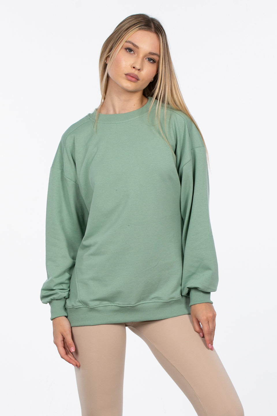 Basıc bisiklet yaka sweatshirt-DVN0827 Mint