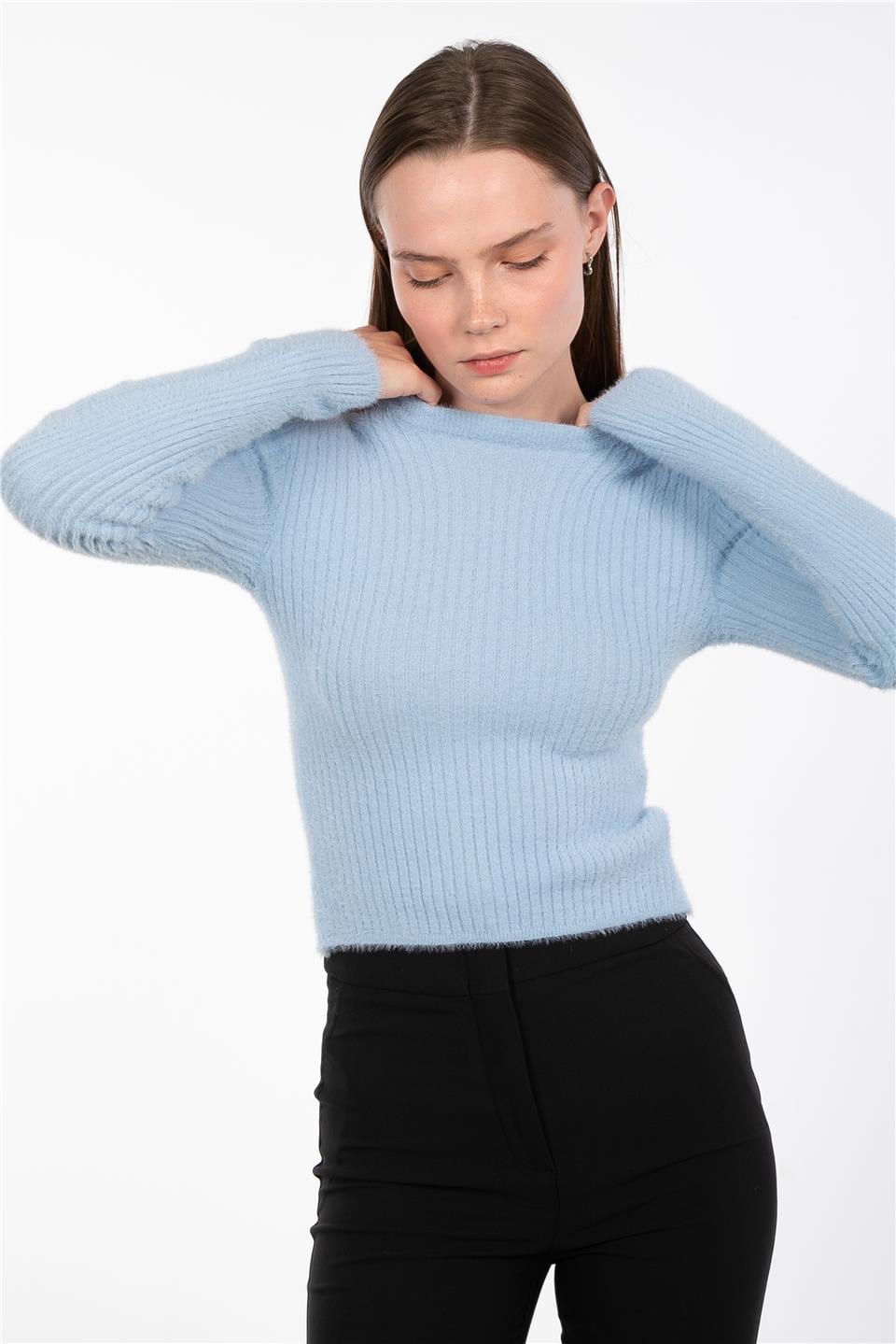 Basıc fitilli triko body-6408 B.Mavi
