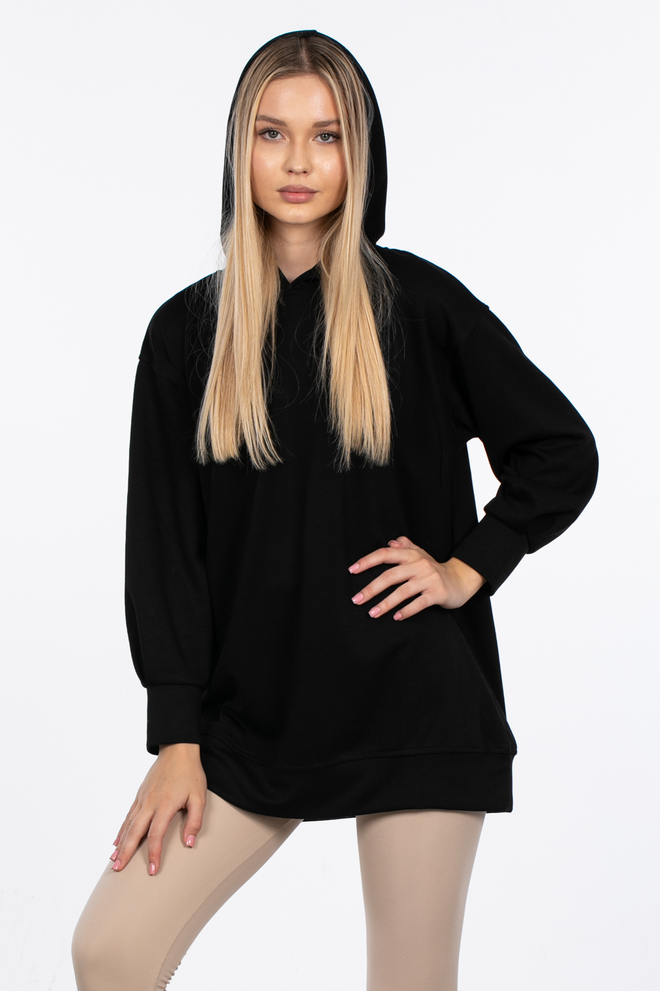 Basıc kapüşonlu sweatshirt-DVN0828 Siyah