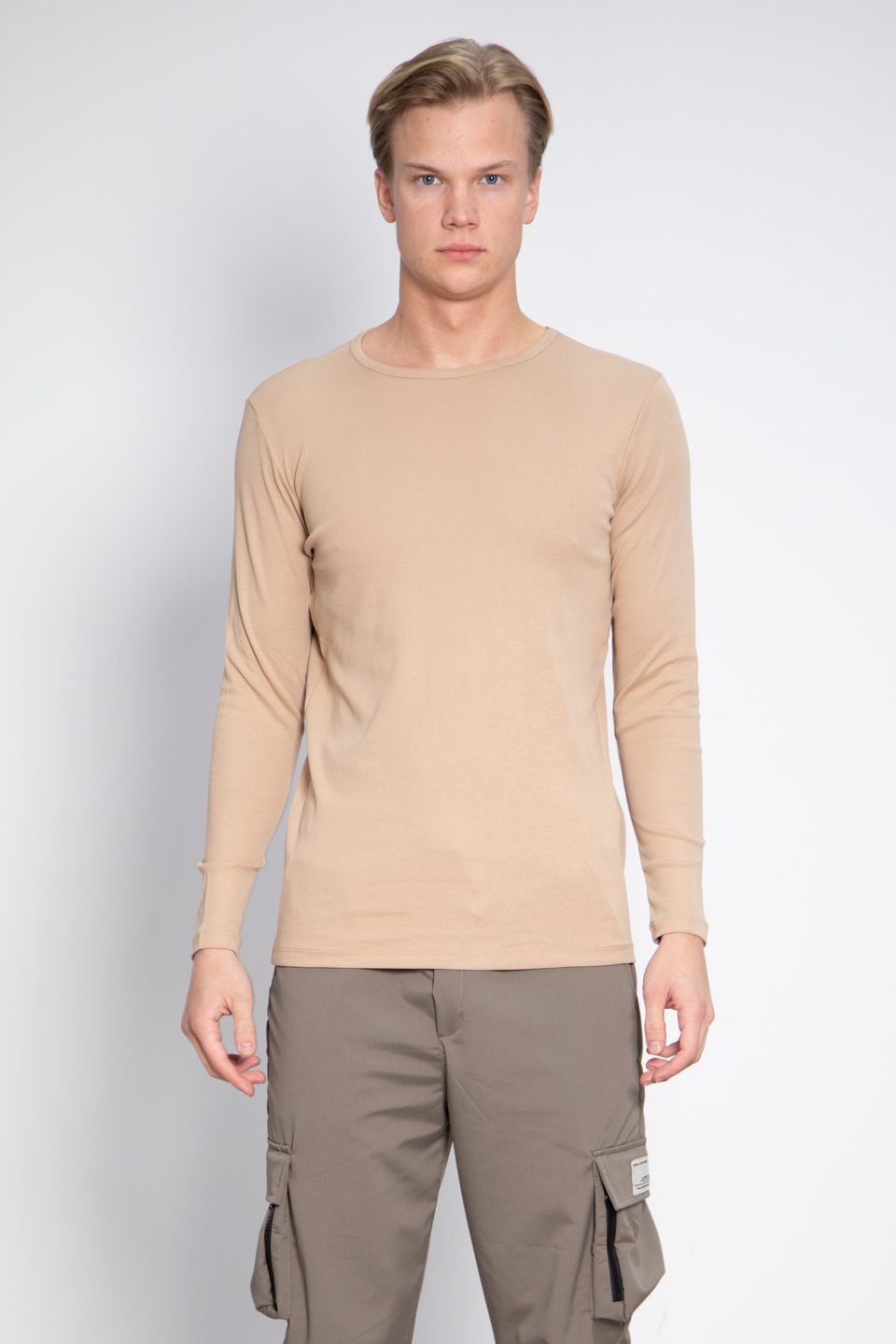 Basıc uzun kol sweatshirt-5074-1 Vizon
