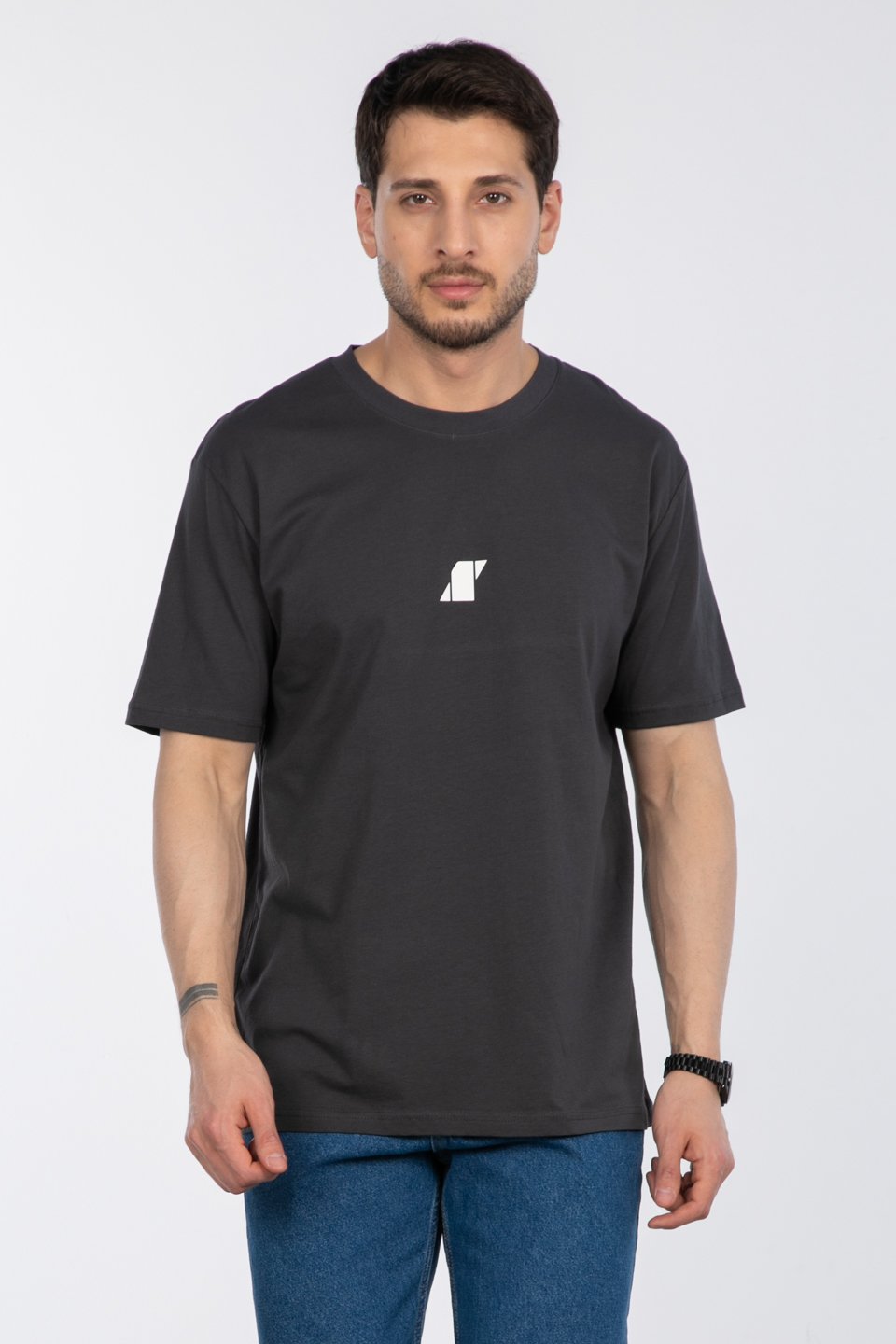Baskılı t-shirt-2736-2 Antrasit