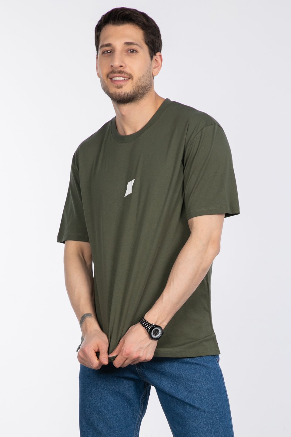 Baskılı t-shirt-2736-2 Haki