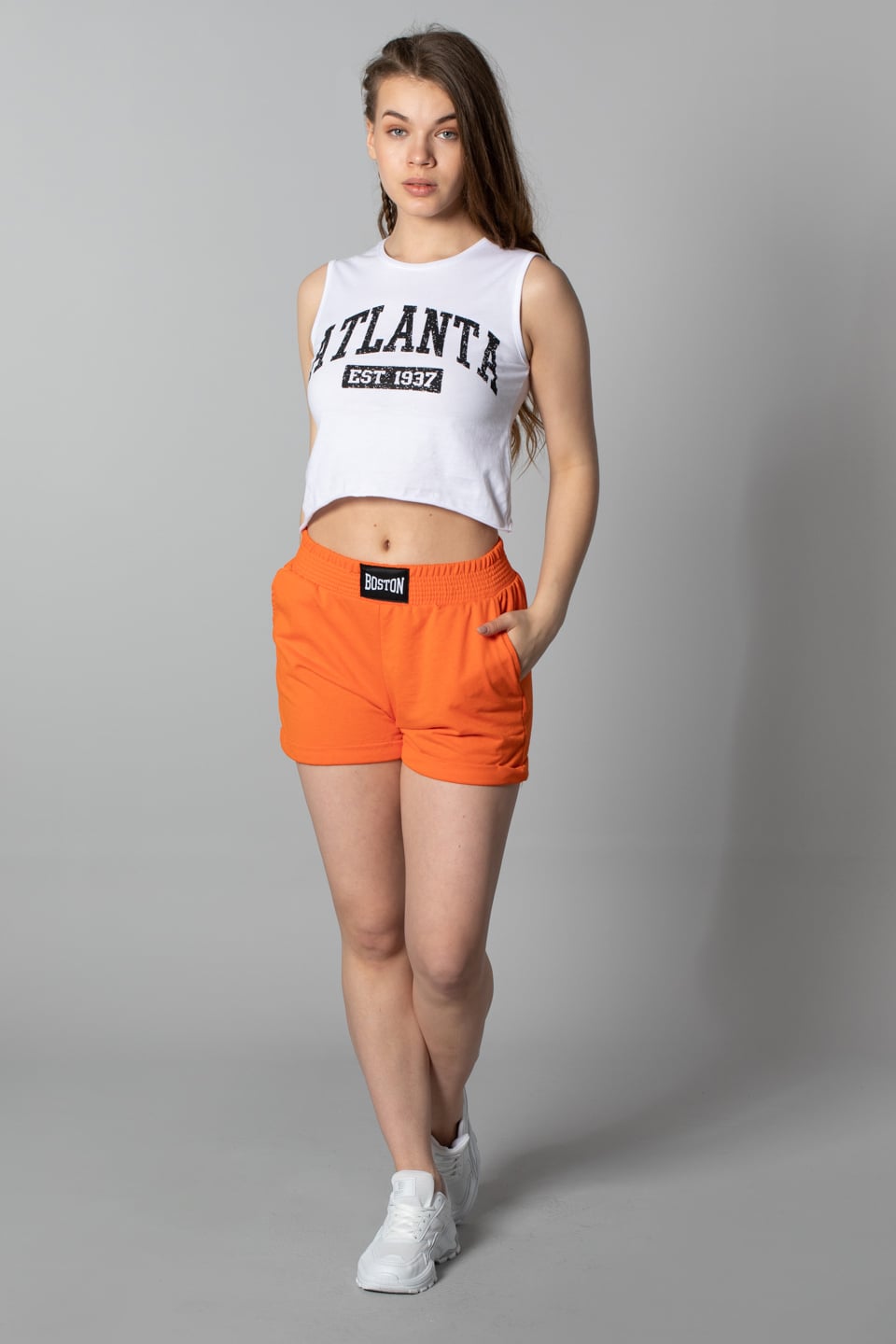 Baston nakışlı double paça şort-6301 Oranj