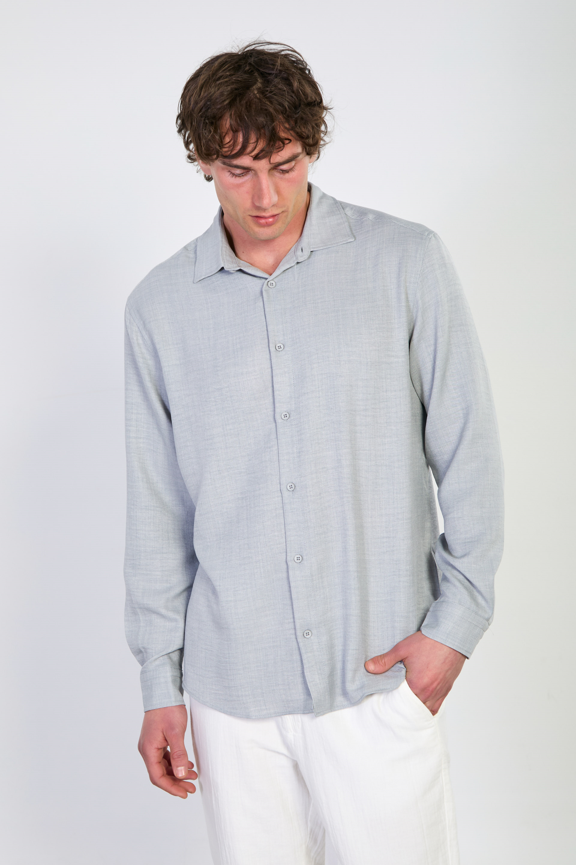 Erkek Uzun Kollu Gömlek - Gri