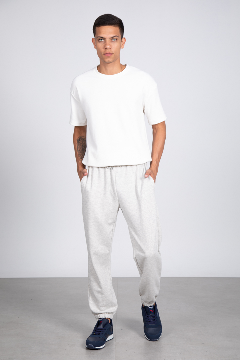 Bel paça lastikli eşofman altı-8015-1 Kar Melanj