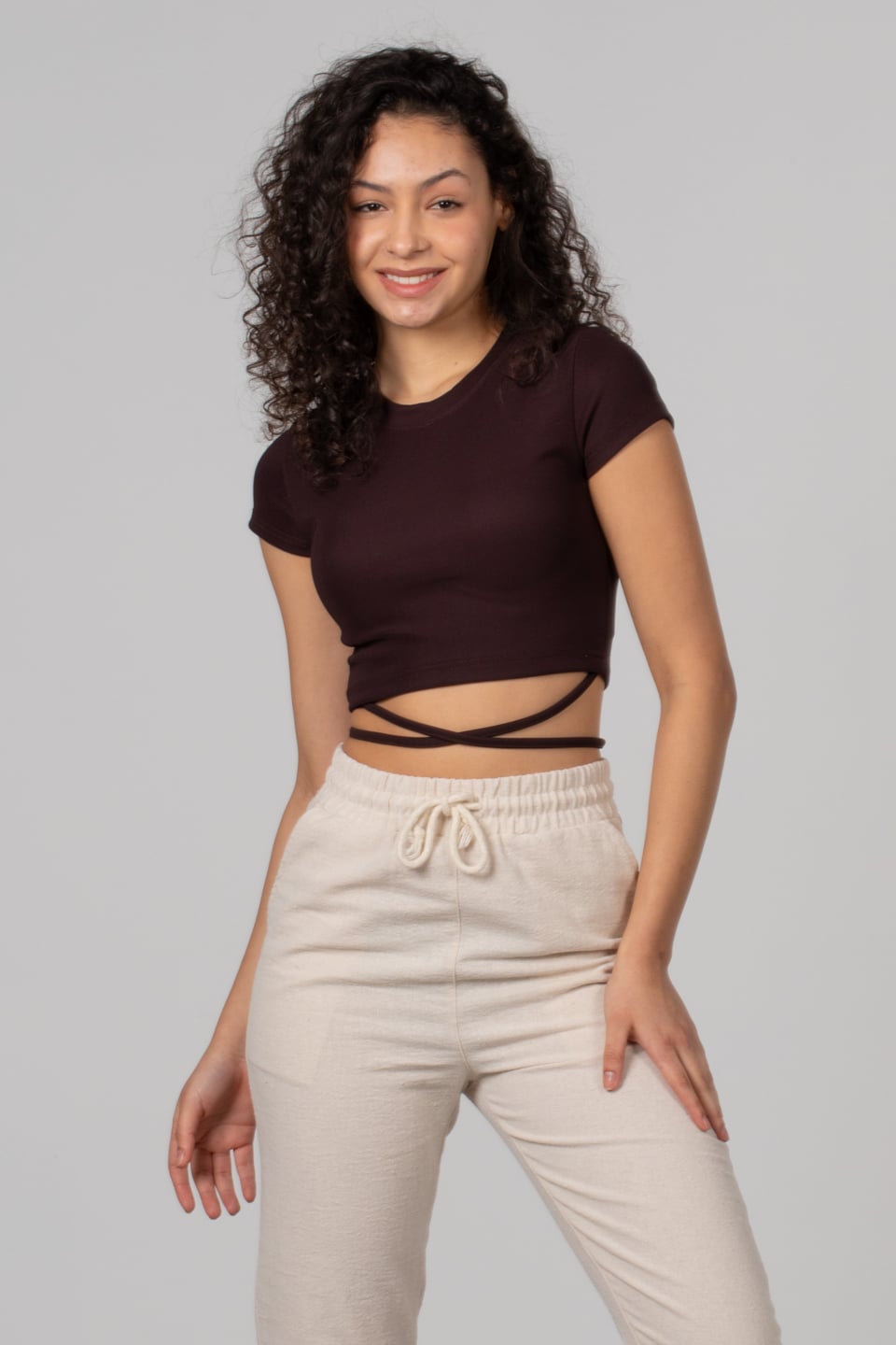 Belden bağlamalı body-3978 Kahve