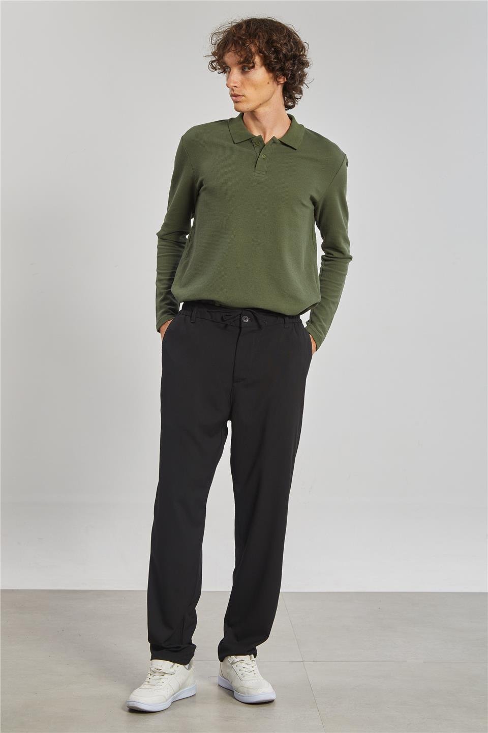 Beli Bağlamalı Erkek Pantolon - Siyah