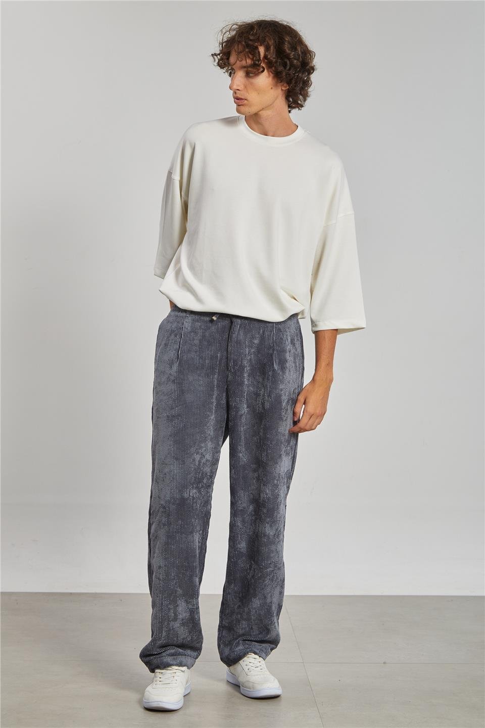 Beli Bağlamalı Kadife Erkek Pantolon - Antrasit