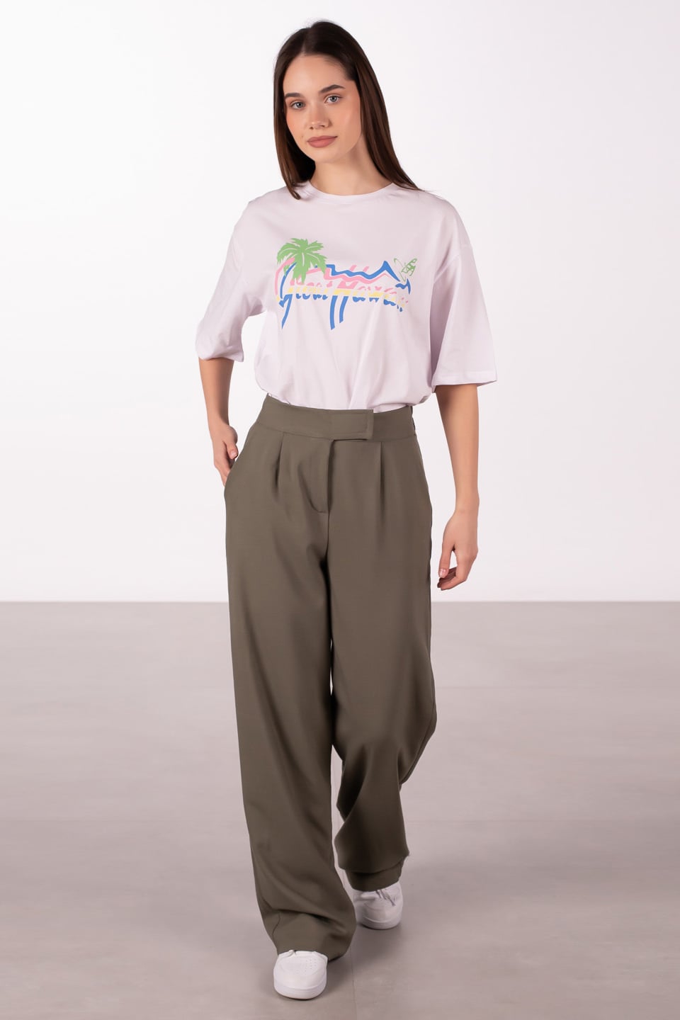 Beli Cırtlı Kumaş Pantolon - Yeşil