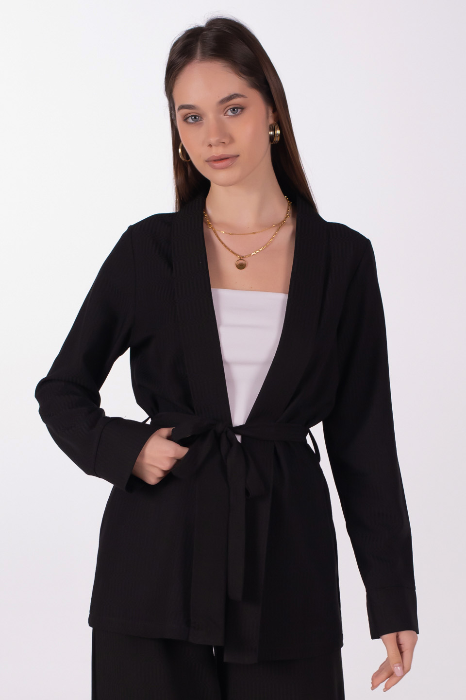 Beli kuşaklı kimono-2904 Siyah