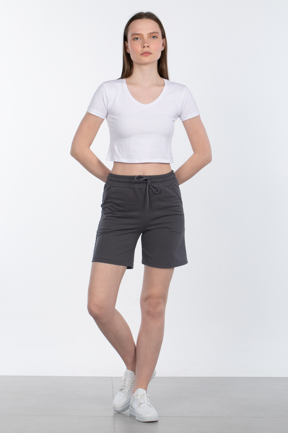 Beli lastikli cepli şort-DVN0295 Antrasit