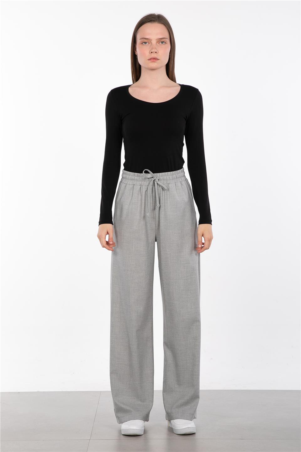 Beli lastikli pantolon-8365-1 A.Gri