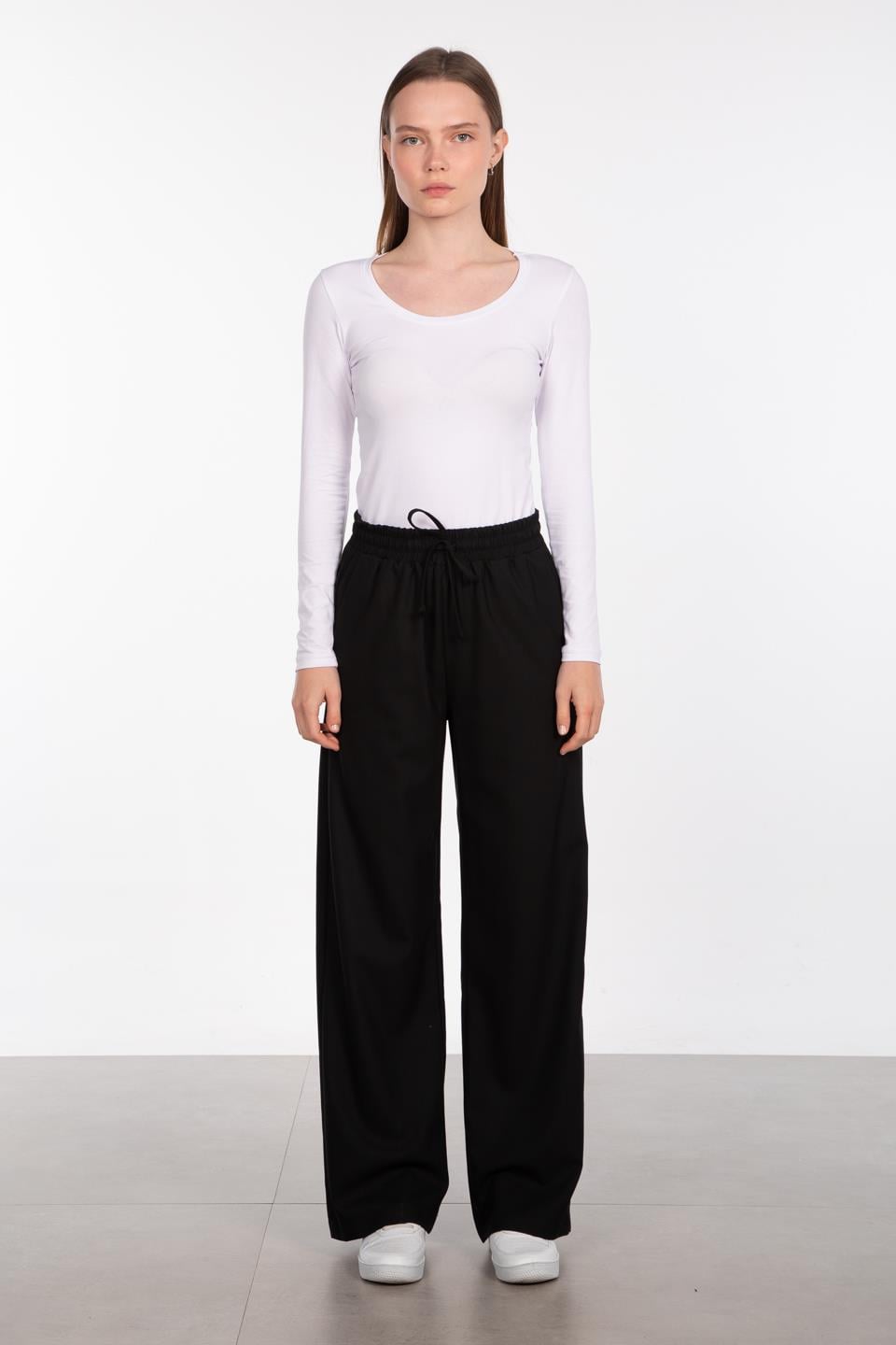 Beli lastikli pantolon-8365-1 Siyah