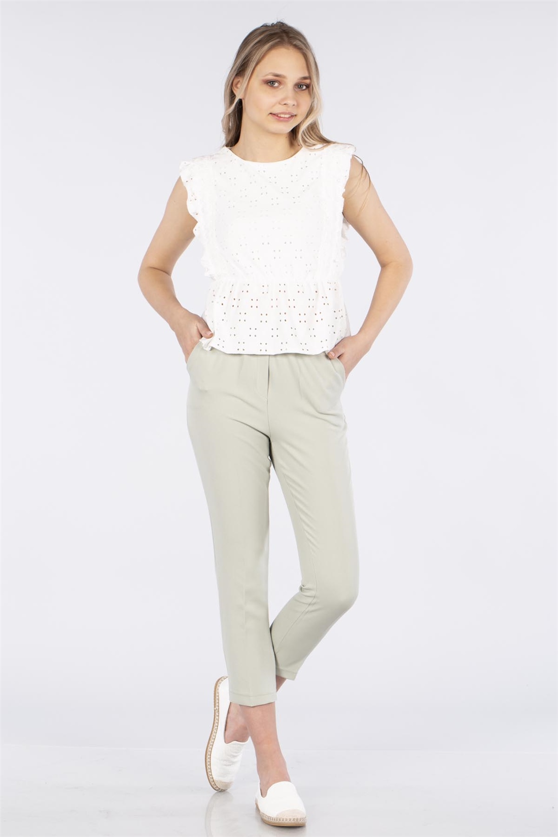Beli Lastikli Pantolon-Mint