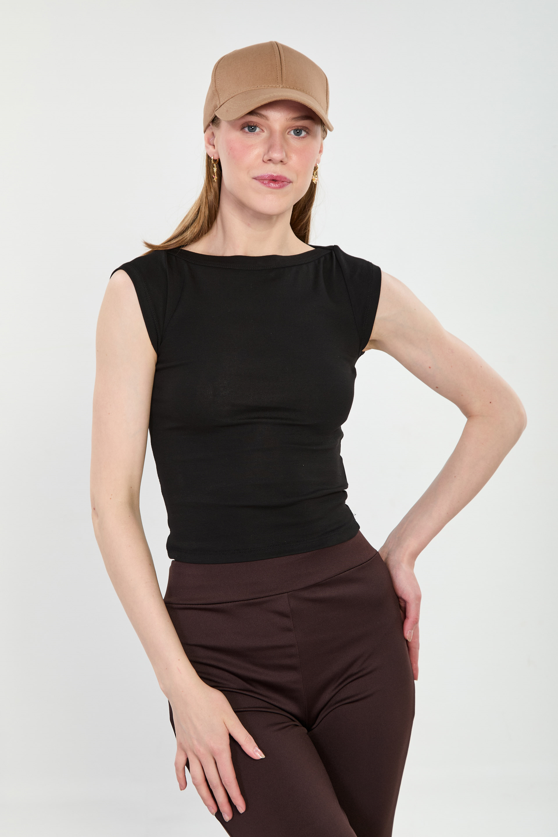 Kadın Kısa Kol Kayık Yaka Body - Siyah