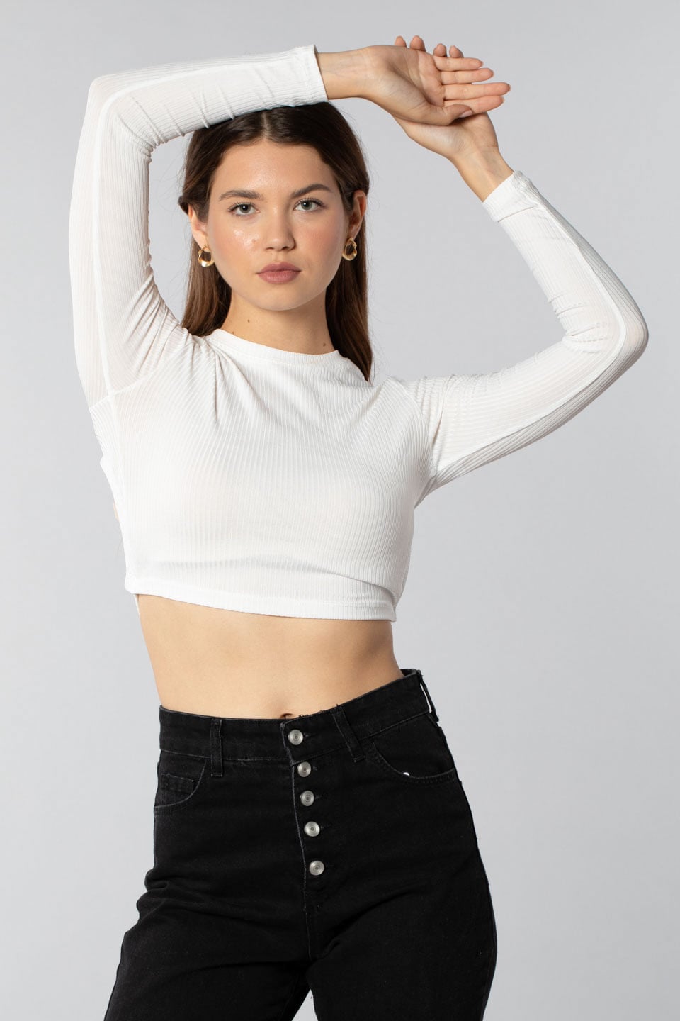 Bisiklet yaka arkası bağlamalı body-7356 Ekru