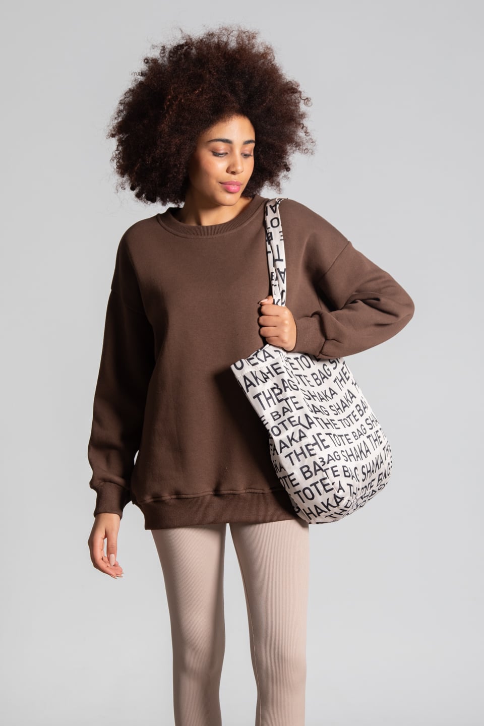 Bisiklet yaka basıc sweatshirt-DVN0465 Kahve