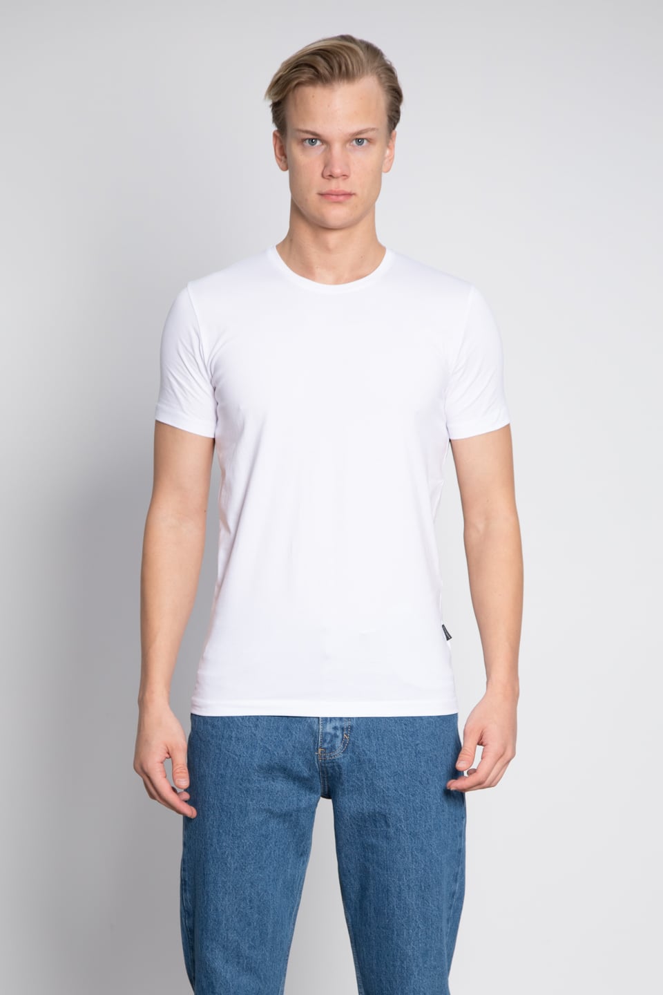 Bisiklet yaka basıc t-shirt-3002 Beyaz