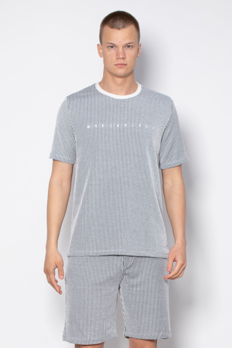 Bisiklet yaka çizgili t-shirt-1110 Antrasit