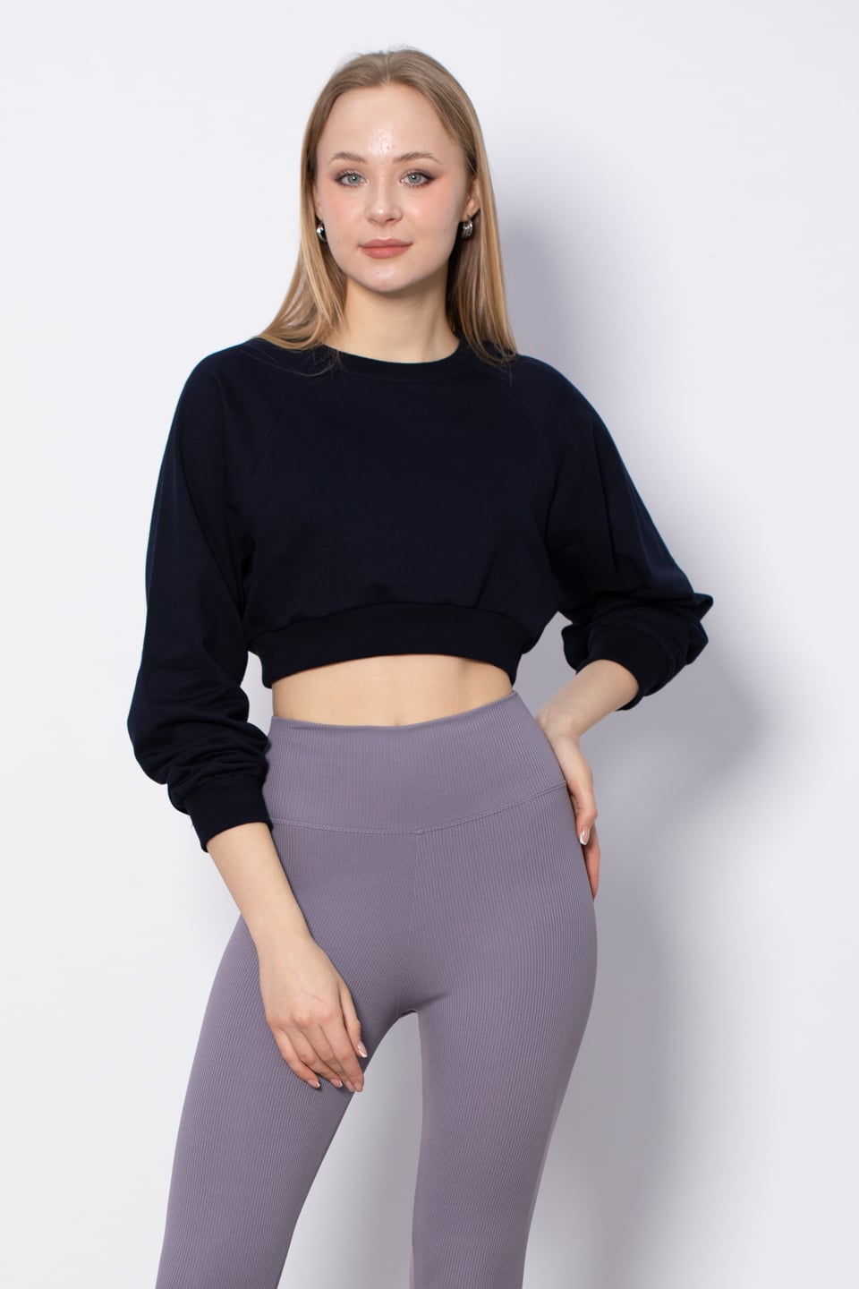 Bisiklet Yaka Kısa Sweatshirt - Lacivert