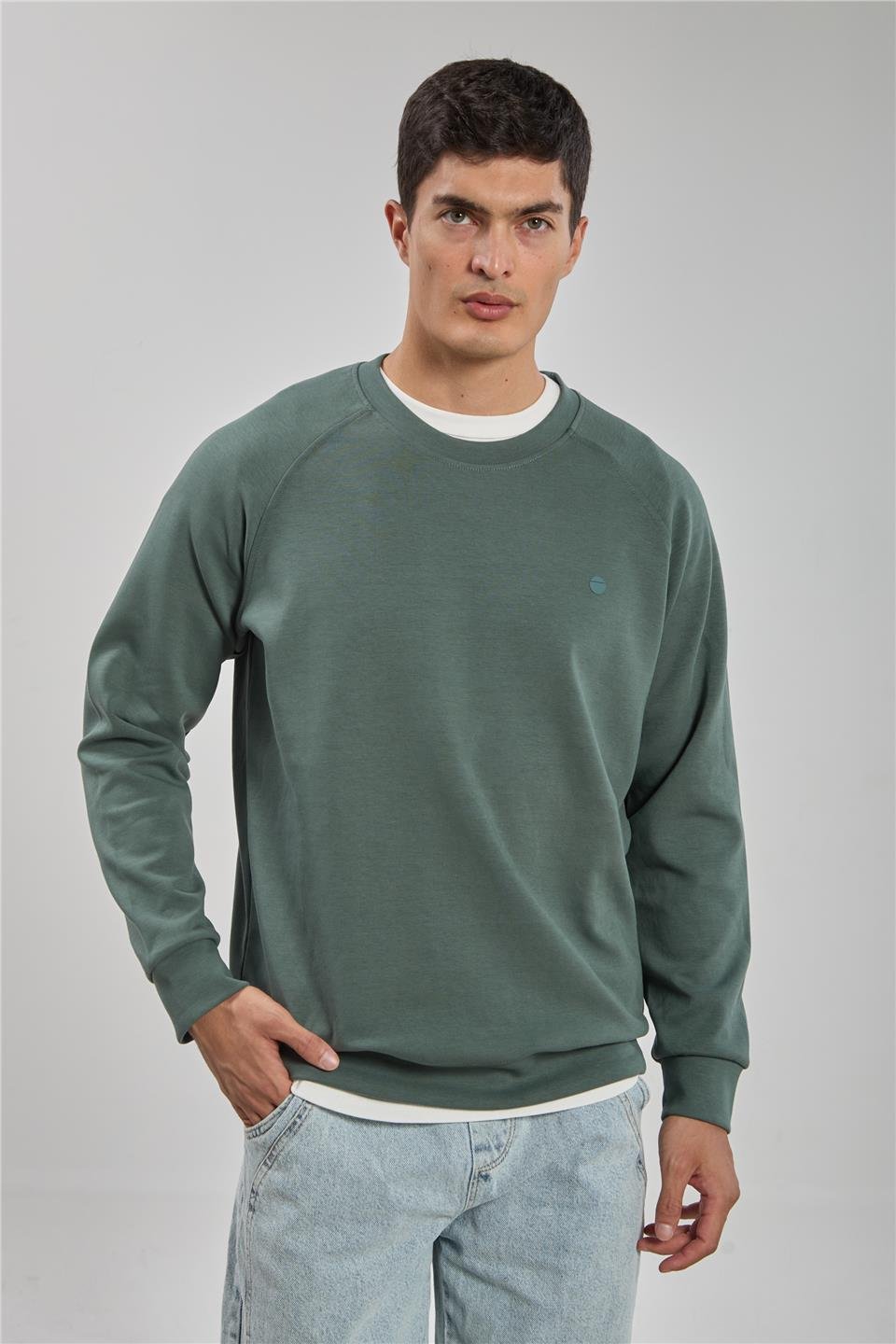 Bisiklet yaka logolu sweat-1210 Haki