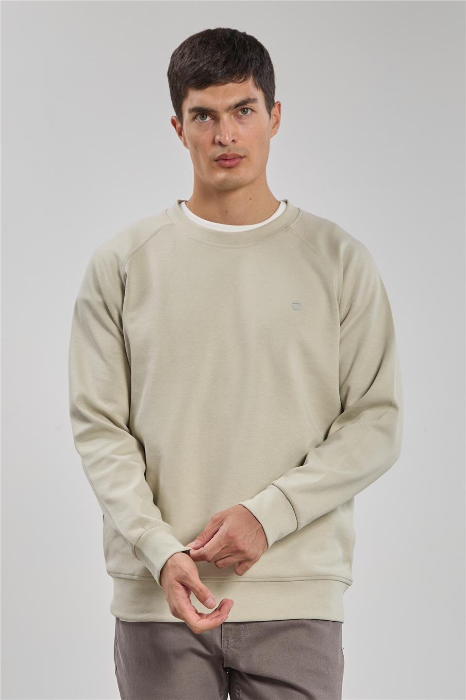 Bisiklet yaka logolu sweat-1210 Taş