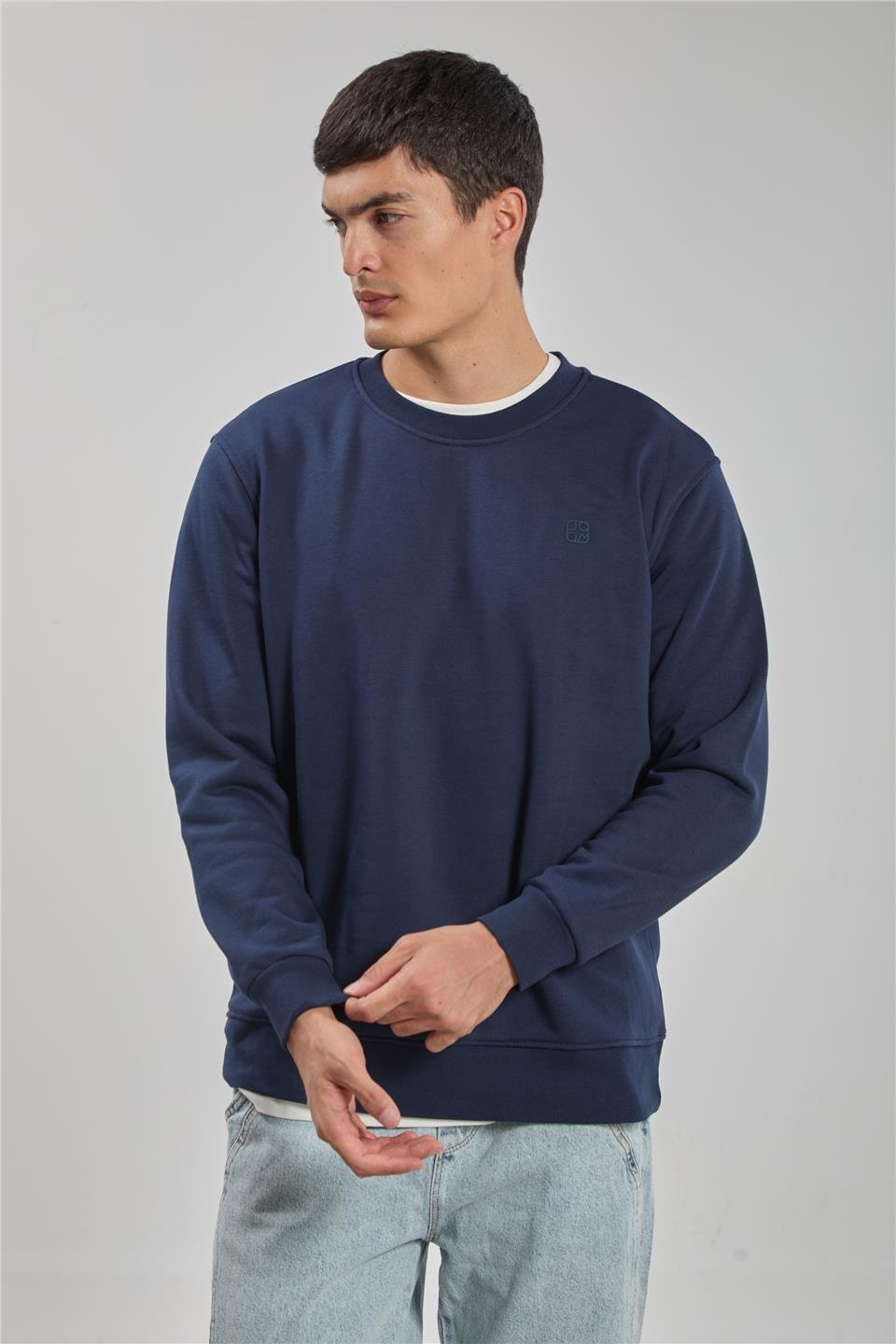 Bisiklet yaka logolu sweatshirt-1101 İndigo
