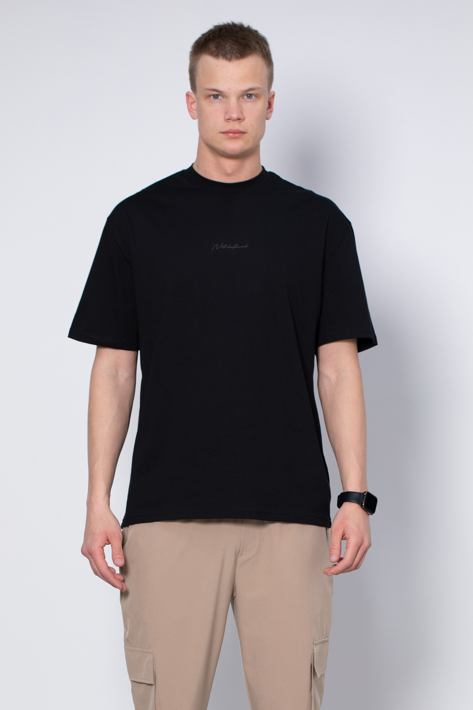 Bisiklet yaka ön yazılı t-shirt-2702 Siyah