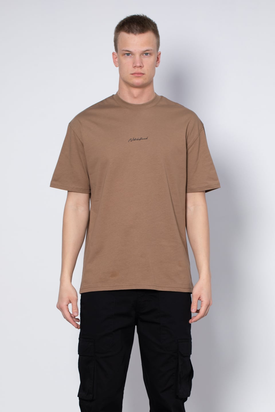 Bisiklet yaka ön yazılı t-shirt-2702 Toprak