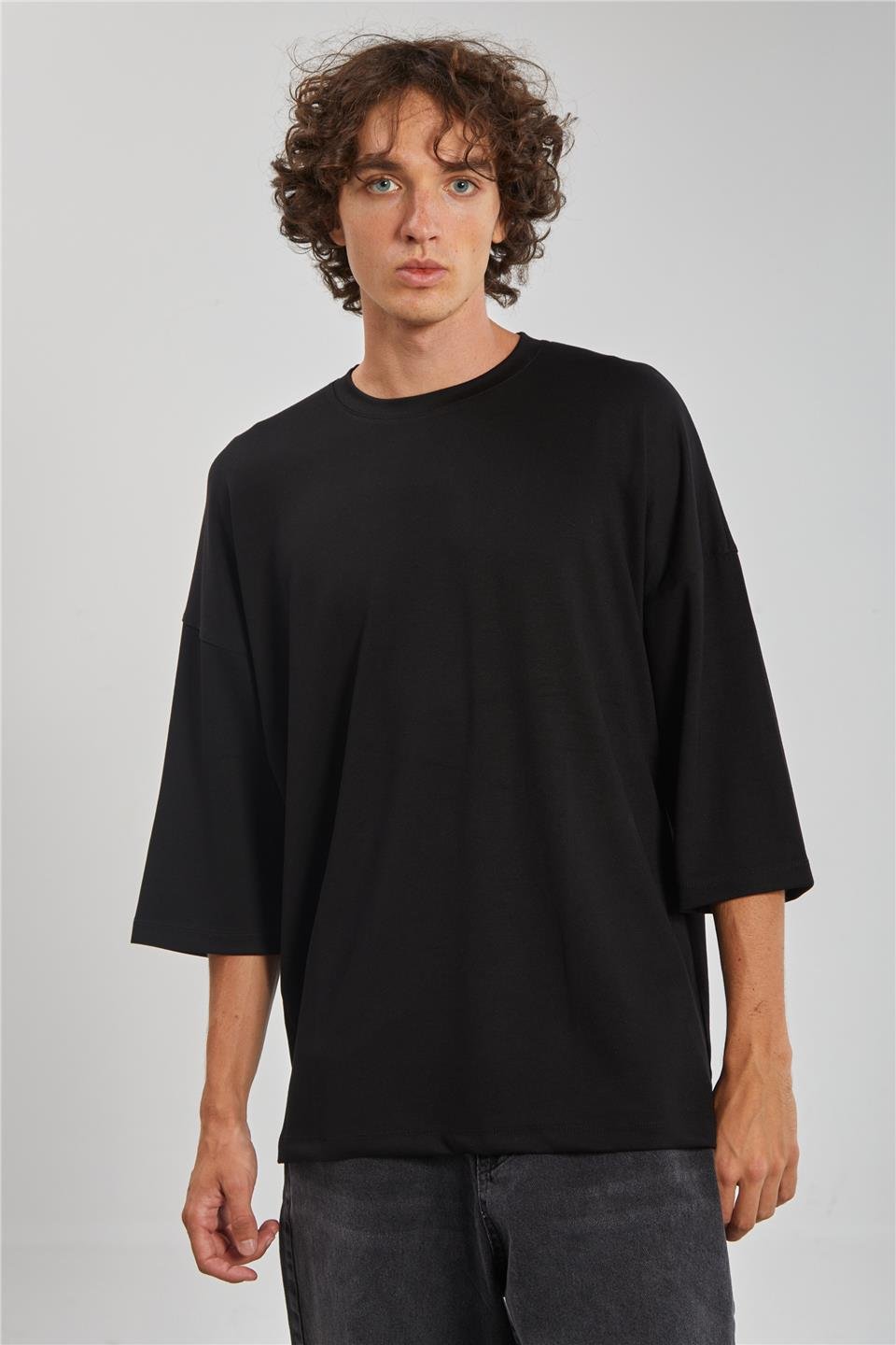 Bisiklet Yaka Oversize Erkek T-Shirt - Siyah