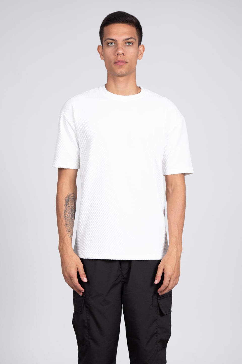 Bisiklet yaka oversize t-shirt-8048 Ekru