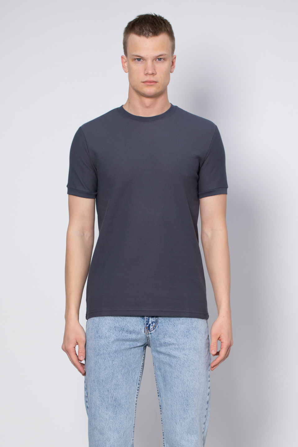 Bisiklet yaka pike t-shirt-2387 Antrasit