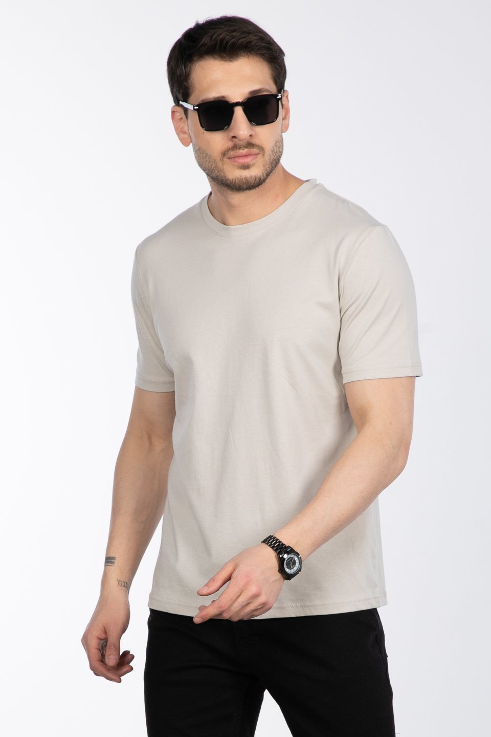 Bisiklet Yaka Regular Fit T-Shirt - Vizon