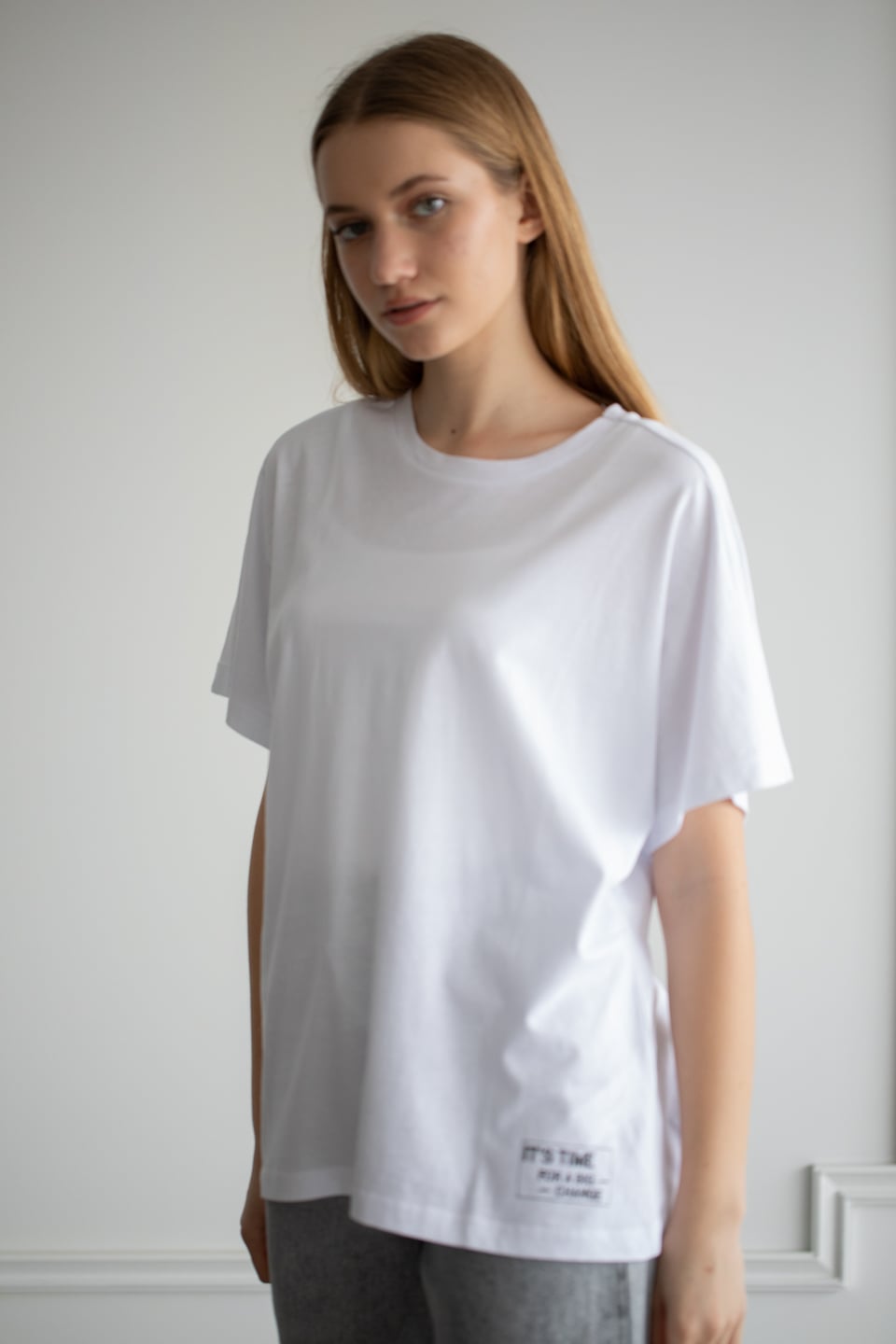 Bisiklet yaka salaş t-shirt-22F-132 Beyaz