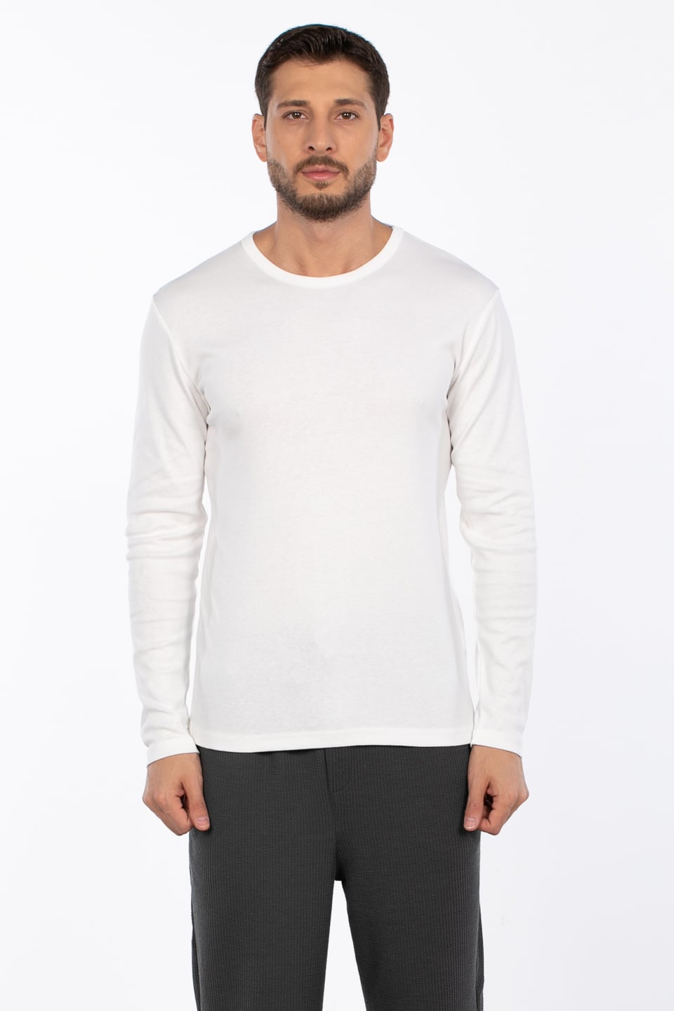 Bisiklet yaka sweat-5074-1 Ekru