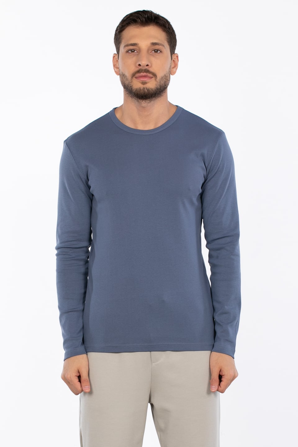 Bisiklet yaka sweat-5074-1 Koyu Mavi