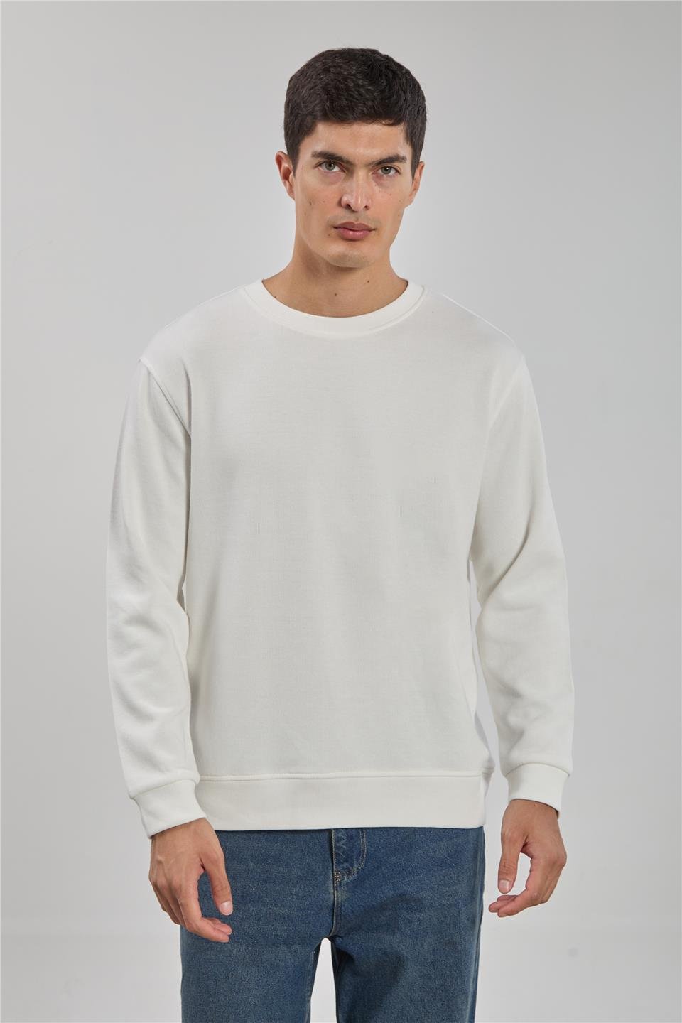 Bisiklet yaka sweatshirt-1256 Ekru