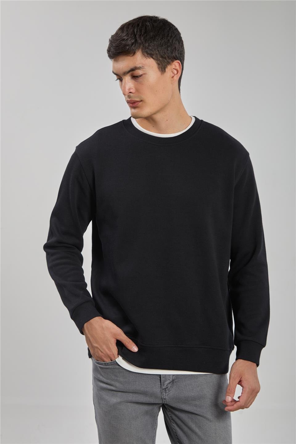Bisiklet yaka sweatshirt-1256 Siyah
