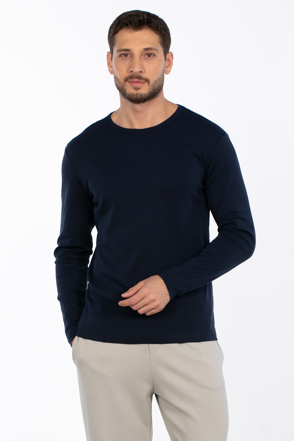 Bisiklet yaka sweatshirt-5074-1 İndigo