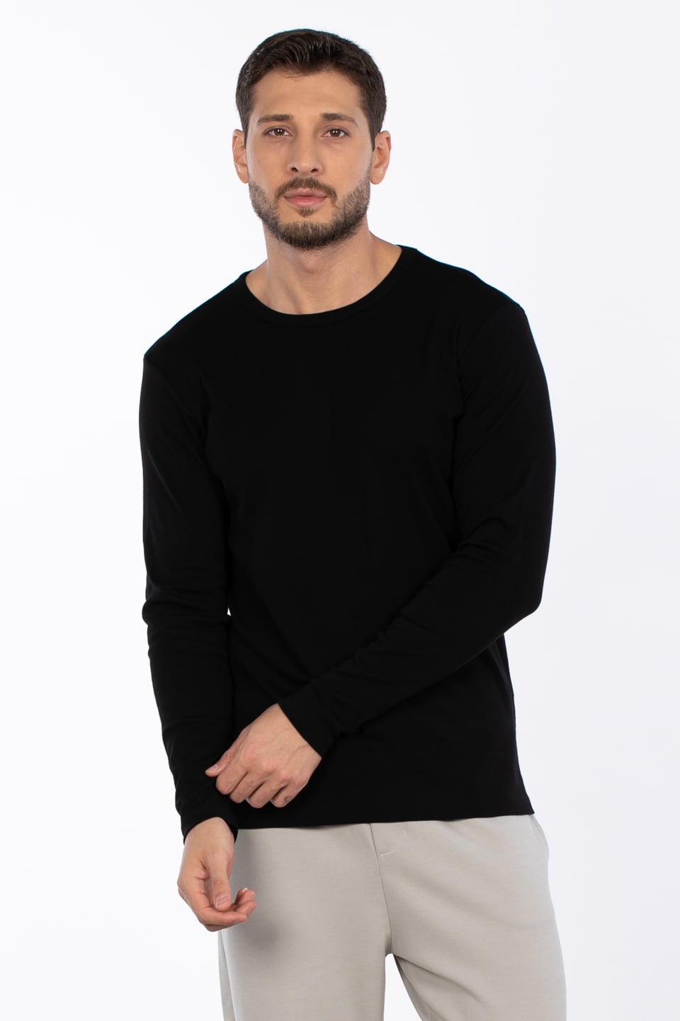 Bisiklet yaka sweatshirt-5074-1 Siyah