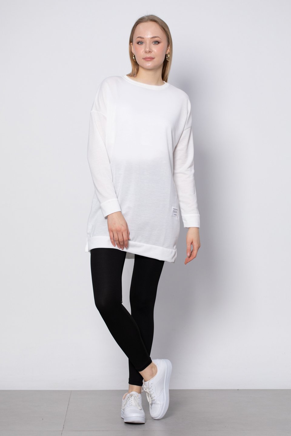 Bisiklet yaka sweatshirt-DVN0148 Ekru