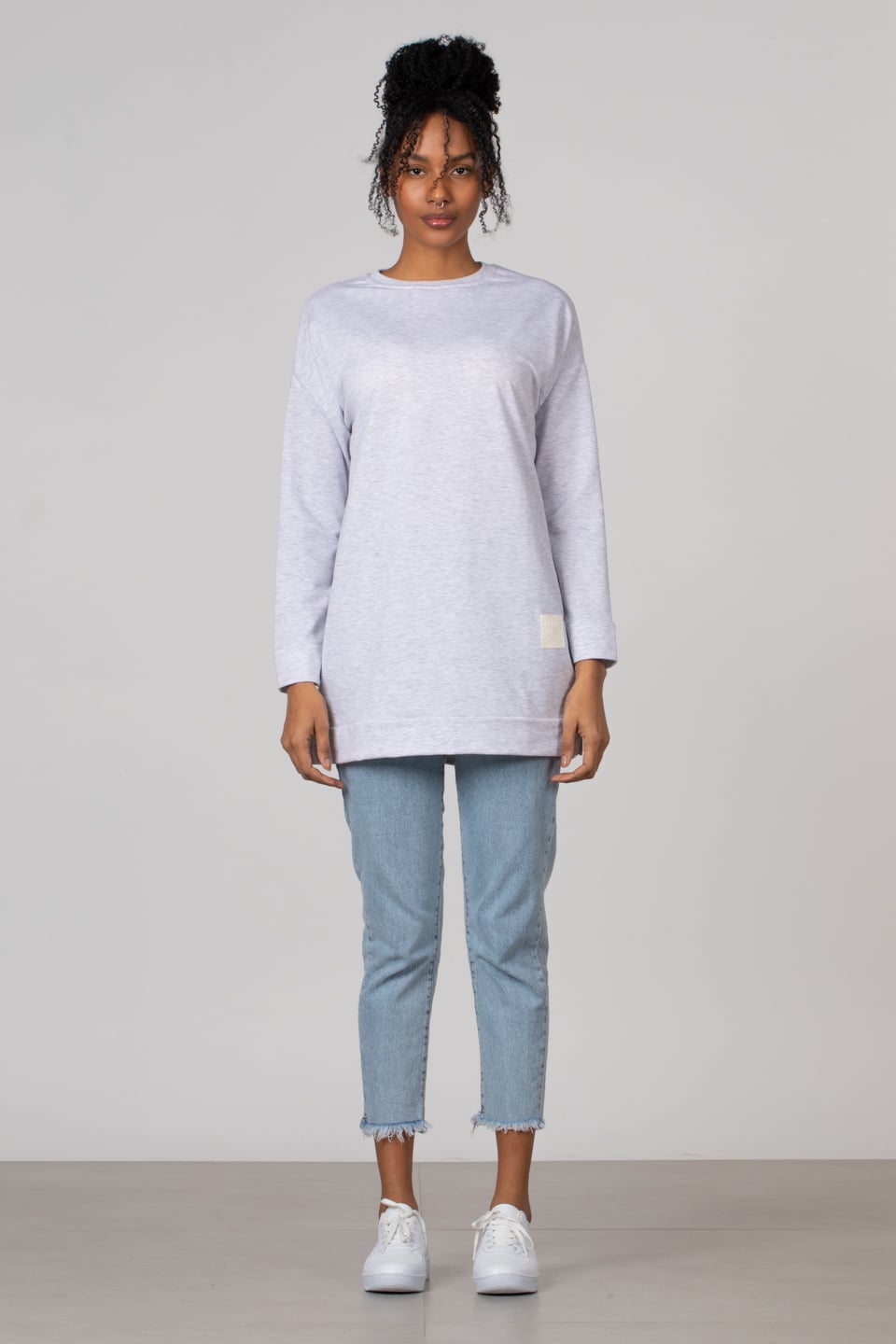 Bisiklet yaka sweatshirt-DVN0148 Kar Melanj