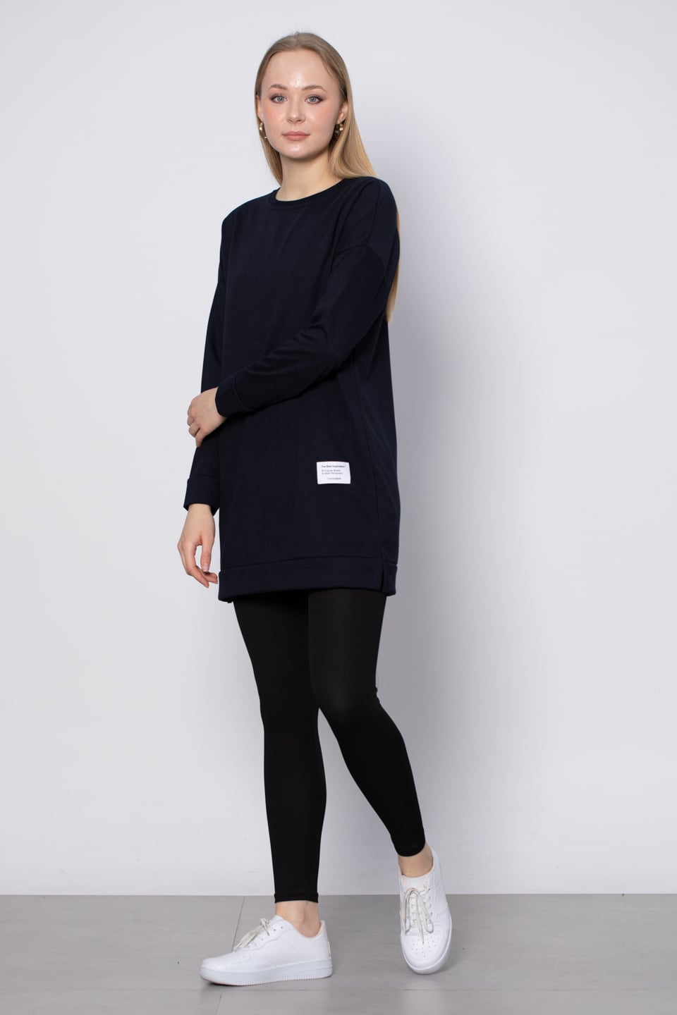 Bisiklet yaka sweatshirt-DVN0148 Lacivert