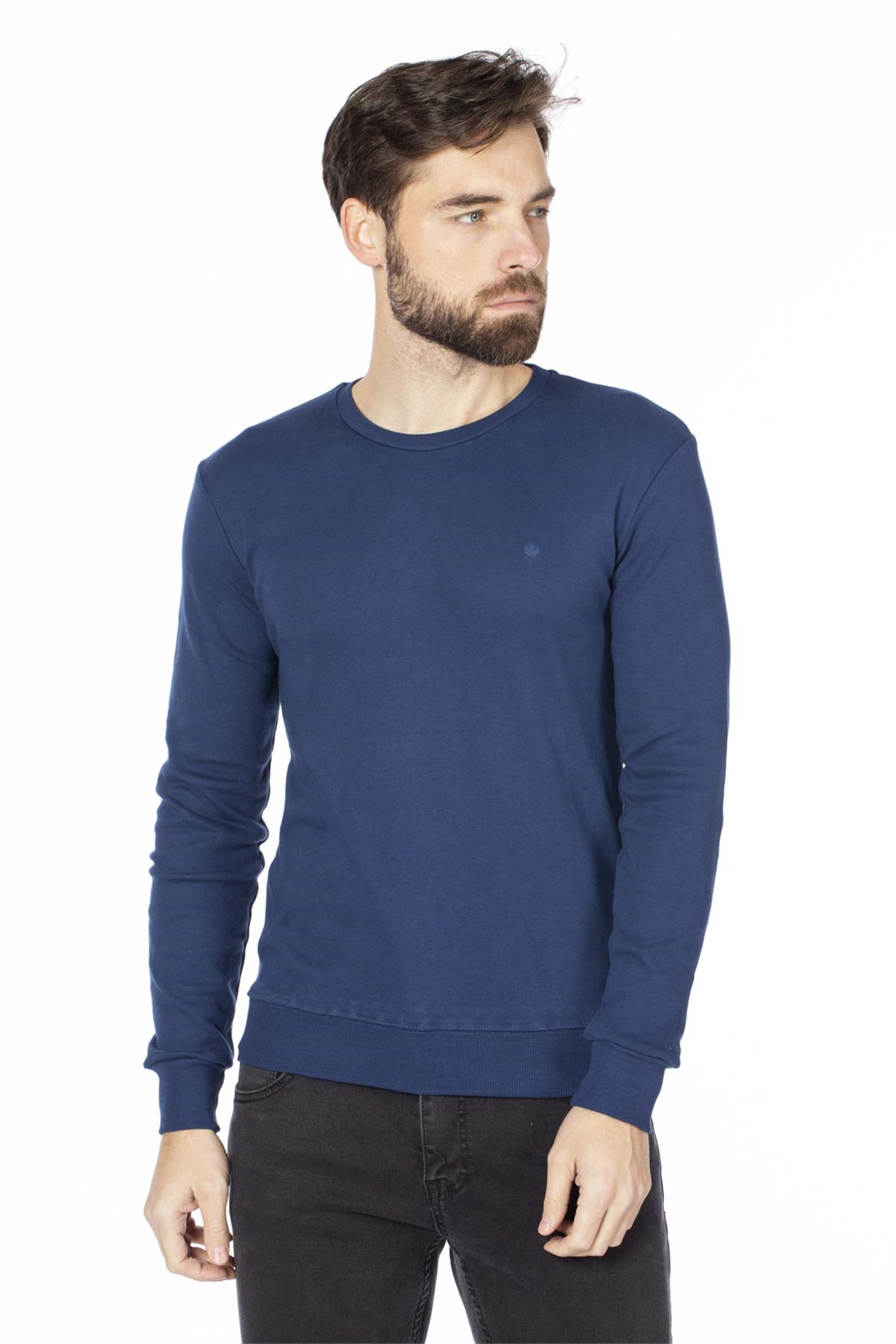 Bisiklet Yaka Sweatshirt-İndigo