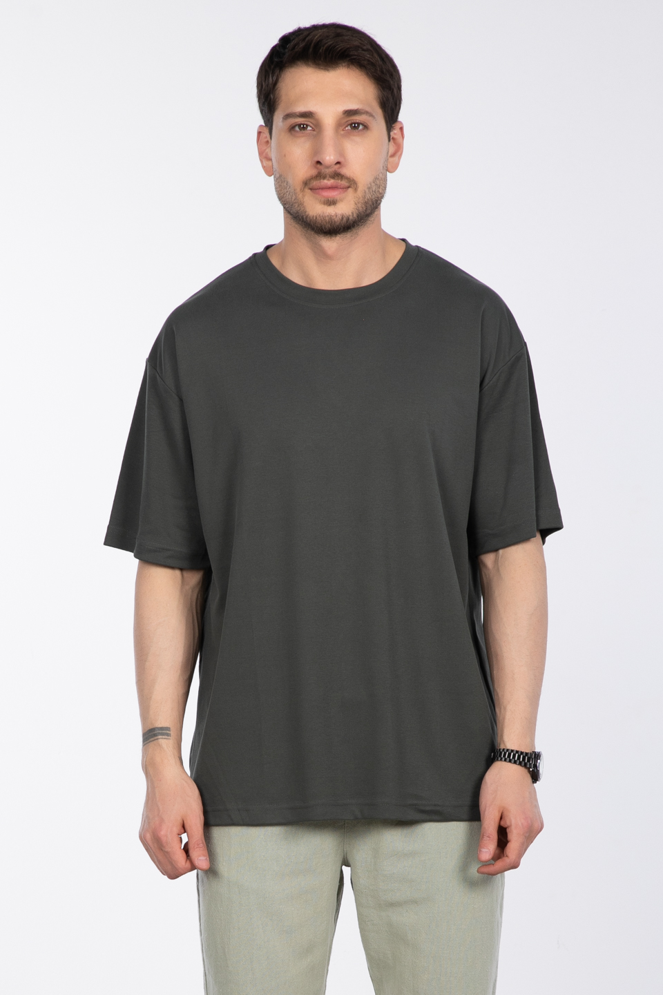 Bisiklet yaka t-shirt-165-9115 Çam Yeşil