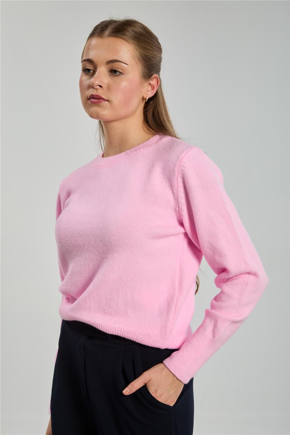 Bisiklet yaka triko kazak--6353 Toz Pembe