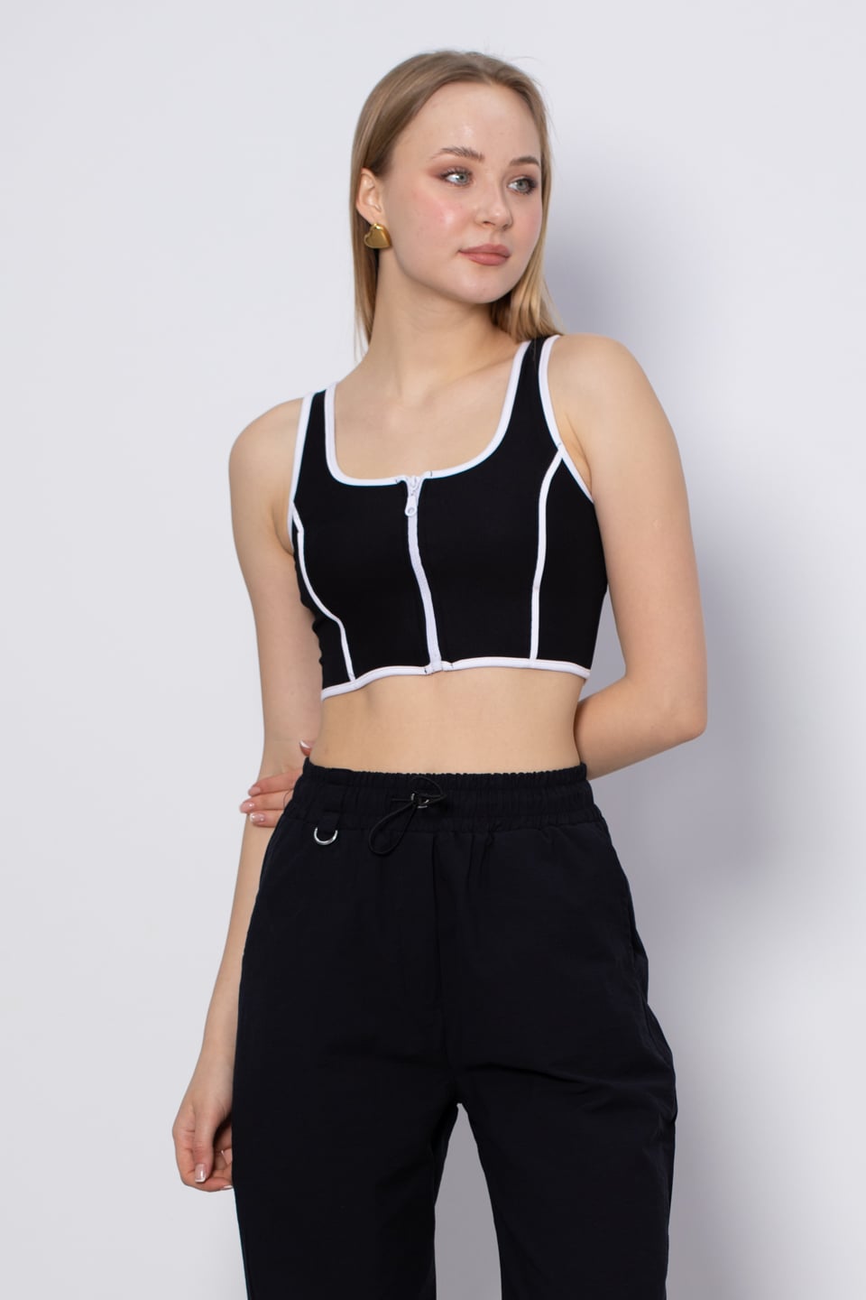 Biyeli fermuarlı crop-6105 Siyah