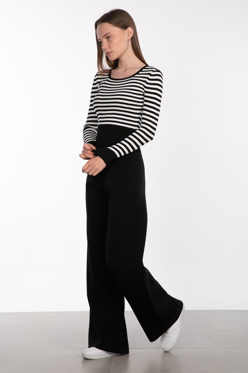 Bol paça triko pantolon-9005 Siyah