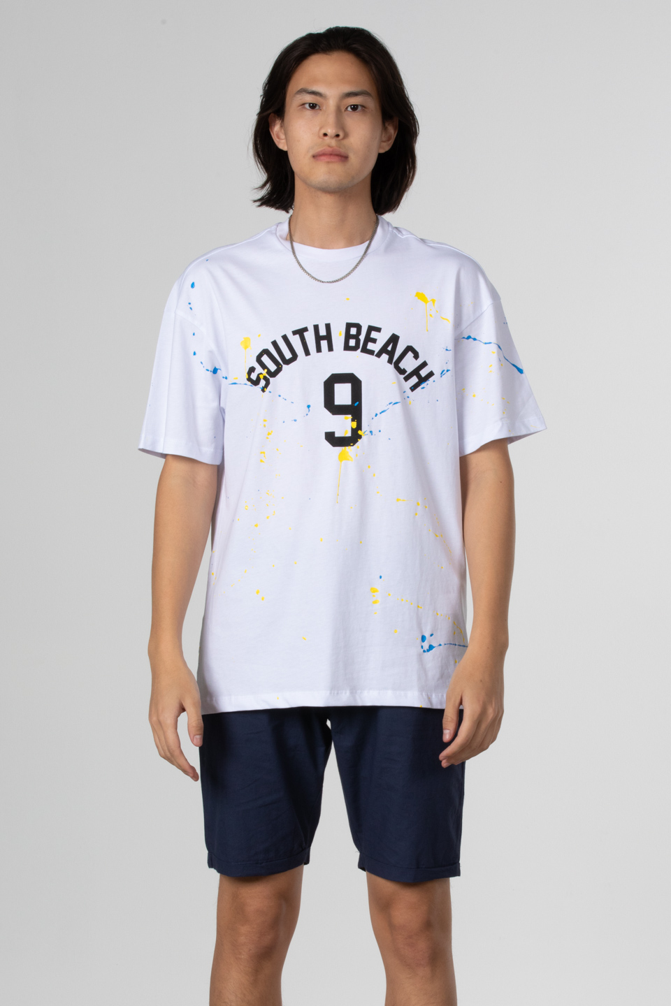 Boya baskılı oversize t-shirt-1030 Beyaz
